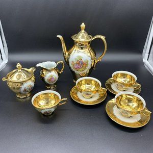 10 Piece Vintage STW Bavaria Germany Fragonard Gold Tea Service Set